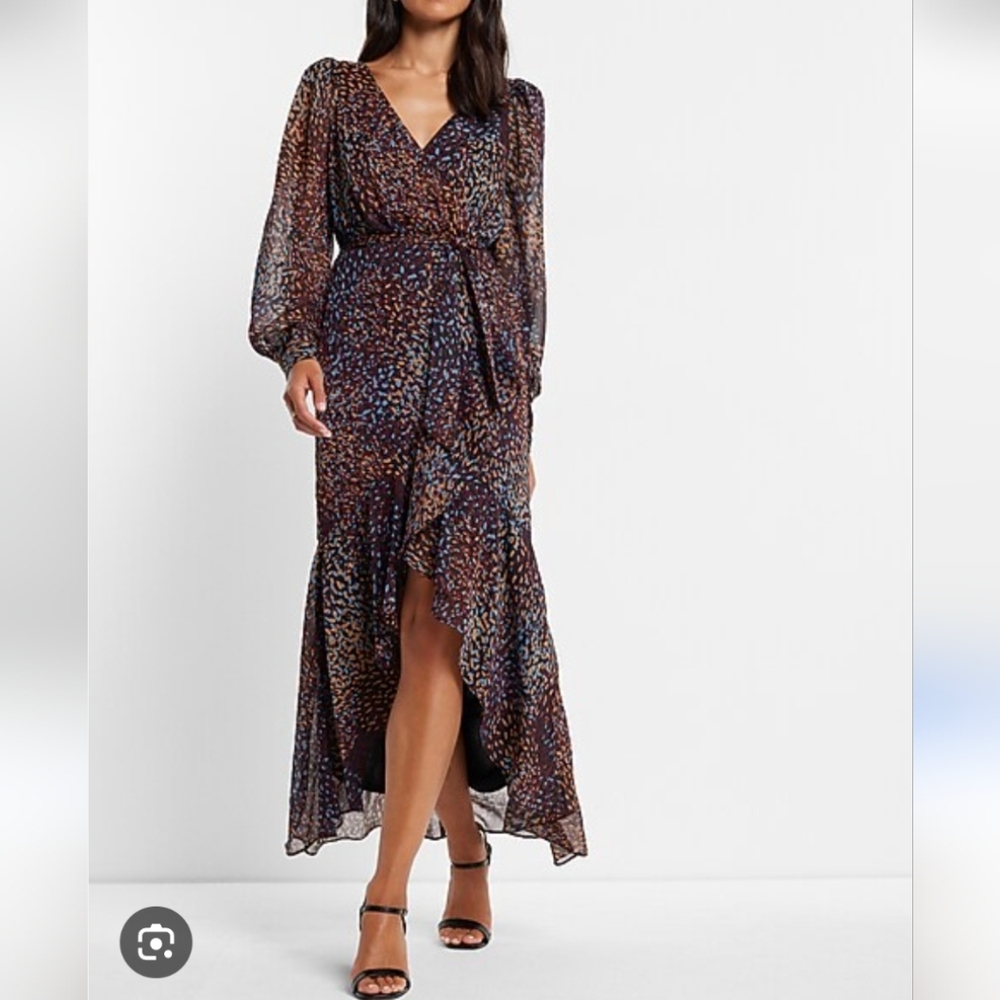 EXPRESS faux wrap ruffle hi-lo maxi‎ dress Autumn Wedding Guest Dress